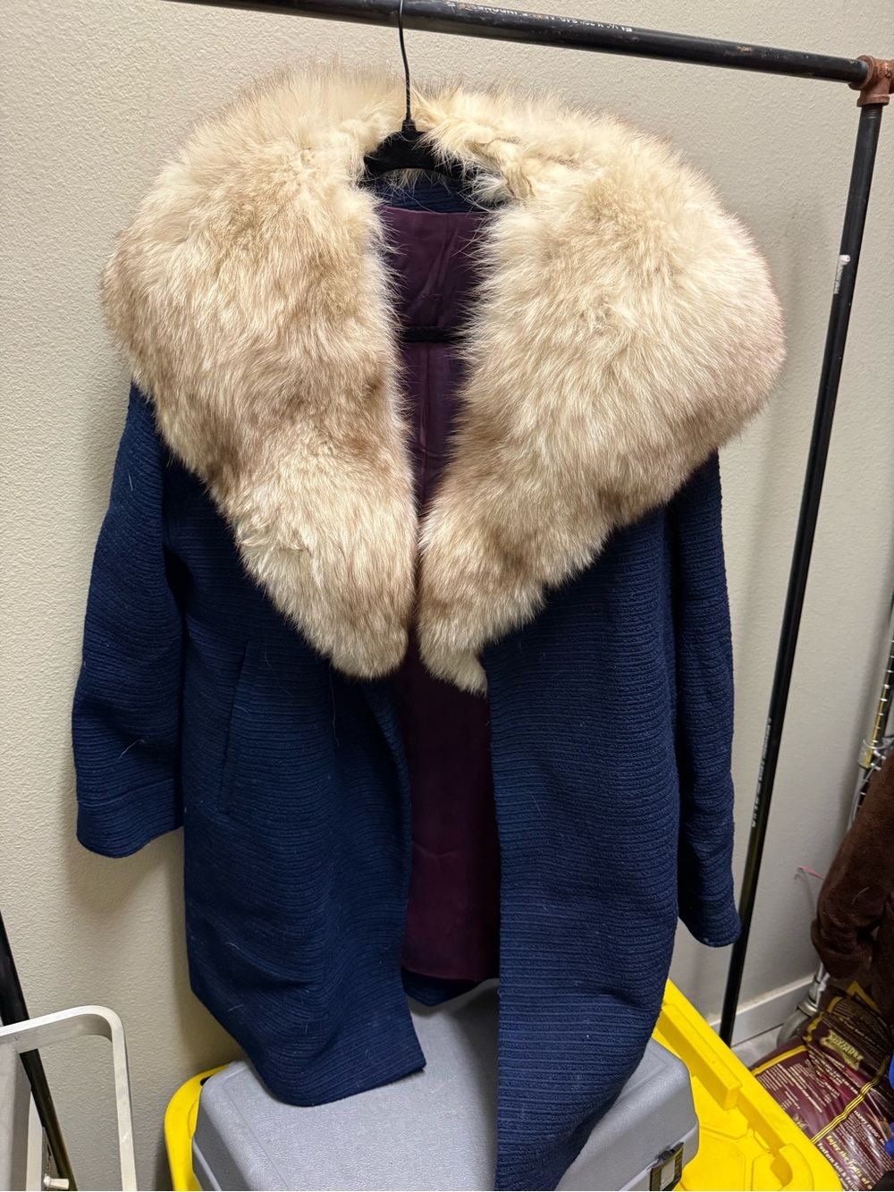 Women's Navy Coat with Beige Fur Collar